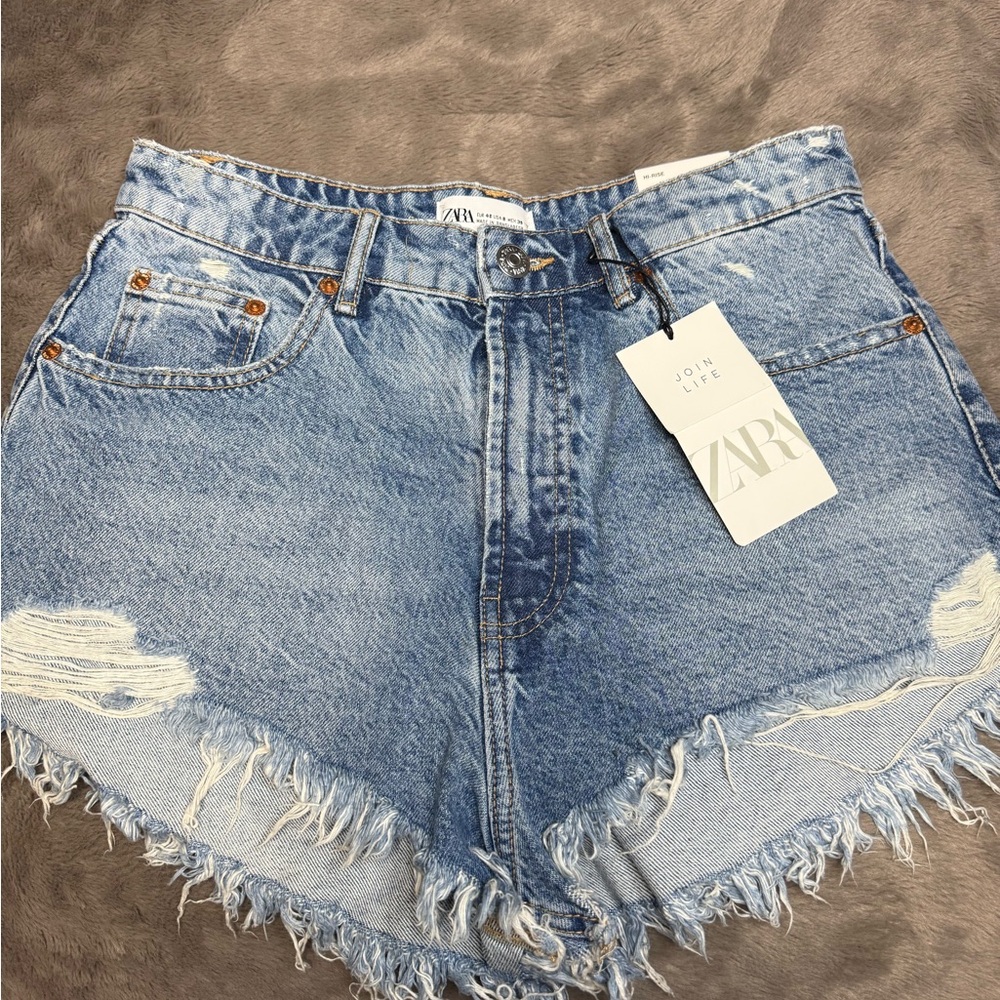 Zara Light Blue Distressed Jean Shorts